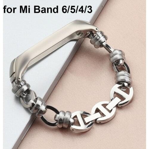 Fashion Mi Band 5 Bracelet Metal Women Strap for Xiaomi Mi Band 6 Bands Slim New Watchband for Mi Band 3/4 Punk Wristband Silver