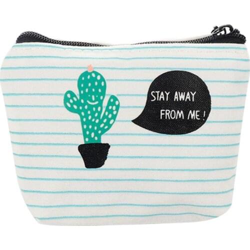 Fashionable Womens Green Cactus Print Canvas Coin Purse Mini Card Holder Zipper Pouch Wallet Canvas Daily life School Shopping