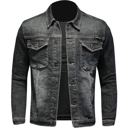 Men Denim Jacket Jeans Coat Cotton Elasticity Turndown Collar Long Sleeve Single Breasted Slim Clothes Bomber Cowboy Male Brand