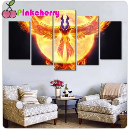 5 Panel Fire Phoenix diamond painting cross stitch Full Square Round diamond embroidery mosaic Landscape k1647