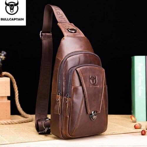 BULLCAPTAIN Genuine Leather Chest Back Pack chest bag men fashion Messenger bags Multifunctional card bages mobile phone bags