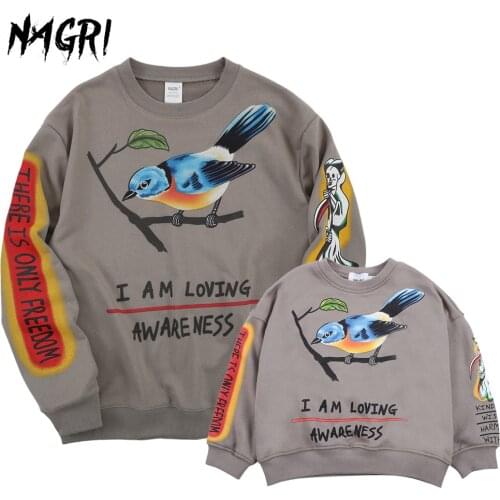 NAGRI Father Son Family Matching Clothes New Fashion Sweatshirt Kanye Hip Hop Graffiti Sweatshirt for Boys Crewneck Pullover