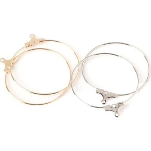 Wholesale Retail 50Pcs/lot Gold/Rhodium Plated Wine Glass Charm Rings/Earring Hoops 30mm Brass For DIY Earrings Jewelry Findings