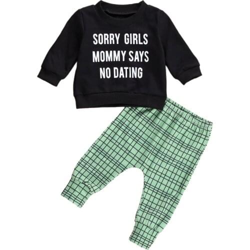 2020 Autumn Spring Little Girl’s Long-sleeved Trousers Suit Unique Letter T-shirt and Elastic Plaid Pattern Long Pants 0-4Years