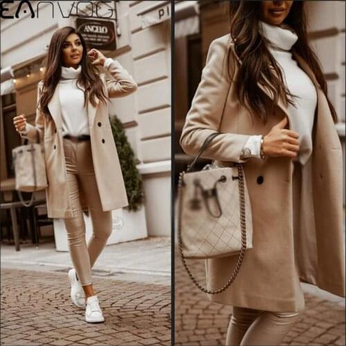 Women Coat Button Turn-down Collar Solid Long Coat Long Sleeve Womens Coat Jacket Autumn 2021 Coat Long Outerwear Coats Winter