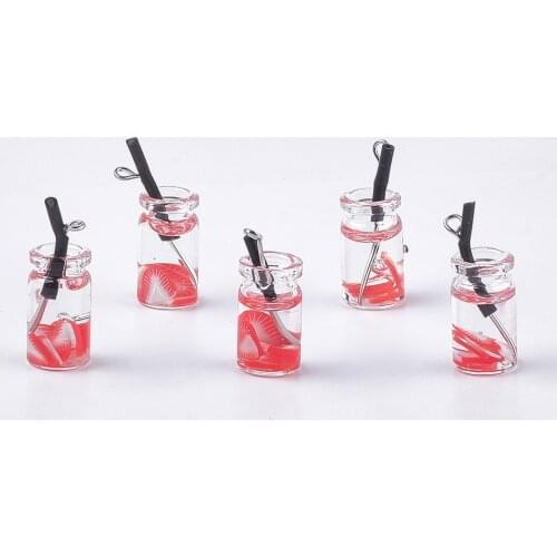 200Pcs Resin Bubble Tea Charms Fruit Juice Cup Bottle Pendants for Jewelry DIY Earrings Necklace Key Chain Making Findings