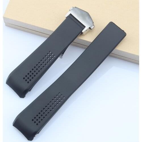 High Quality Black Curved End Watchband 20 22 24mm Silicone Rubber Strap For TAG Heuer Carrera Wrist Bracelet Deployment Clasp