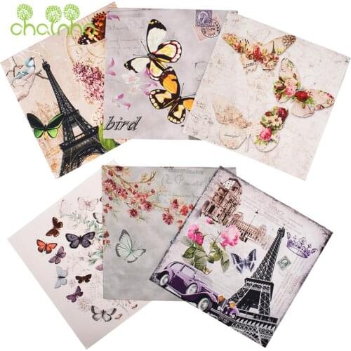 Hand Dyed Cotton Canvas Fabric,Butterfly With Paris,For DIY Sewing & Quilting Purse Book Cover Home Decoration Material