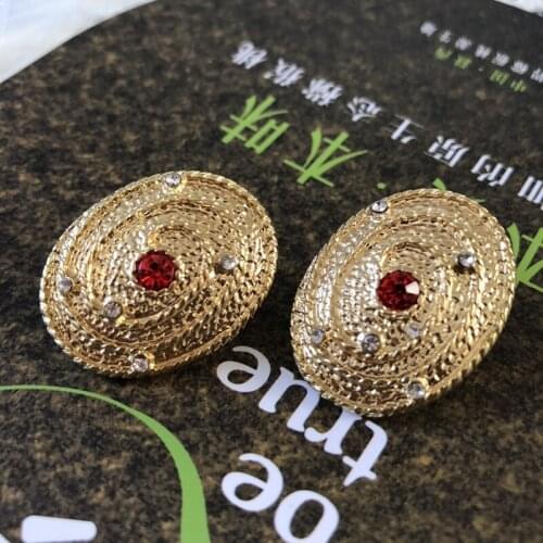 New Oval Shaped Red Stone Alloy Stud Earring