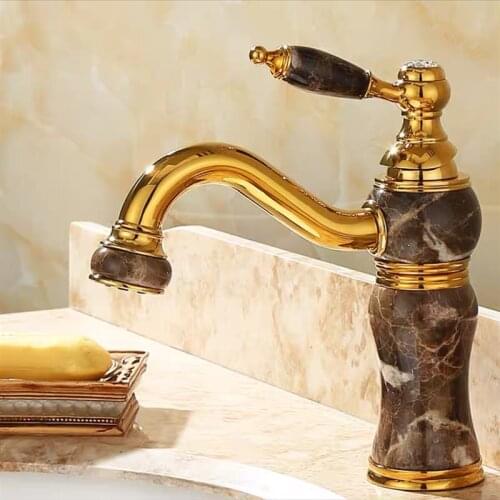 Basin Faucets Gold Brass Single Handle Bathroom 360 Rotate Basin Faucet With jade Cold Hot Water Sink Crane Mixer Taps Torneira