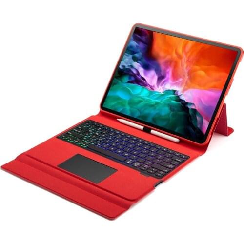 For iPad Pro 12.9 2018 2020 Slim 7 Colors RGB Backlight Wireless Bluetooth Russian/Hebrew/Spanish Touchpad Keyboard Case Cover