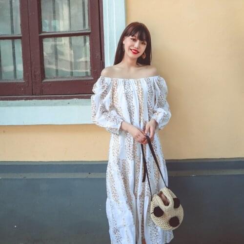 WWENN 2021 Summer Korean Style 3/4 Puff Sleeve Long Dresses Vestidos Alien Vinatge Hollow Out Embroidery Elegant Women Dress