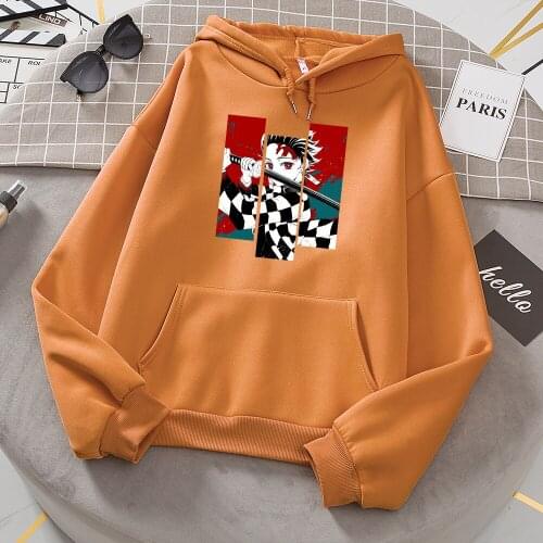 Anime Demon Slayer Character Print Hoodie Women Loose Oversize Clothing Autumn Fleece Sweatshirt Fashion Casual Top Fleece Hoody