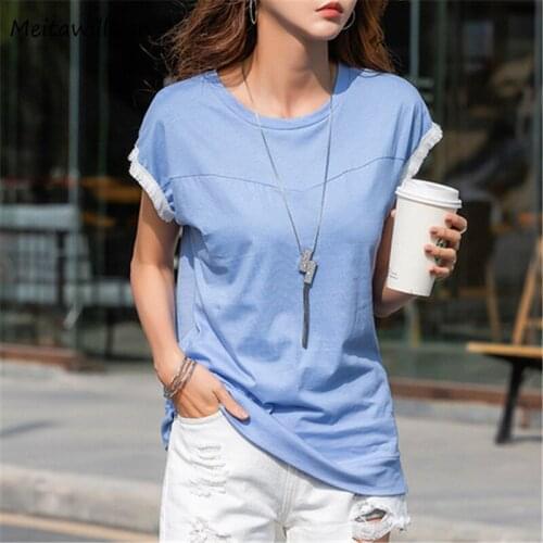 Womens Cotton T Shirts 2020 Summer O-Neck Short Sleeve Solid Female Tee Shirt Lady White Black Casual Basic Tops Clothes