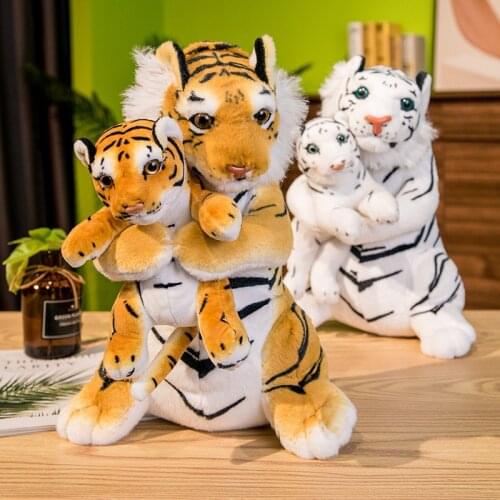 1pc 38cm Stuffed Kawaii Soft Mother and Child Tiger Plush Toys Cute Animal Simulation Tiger Dolls Lovely Gift for Baby Kids