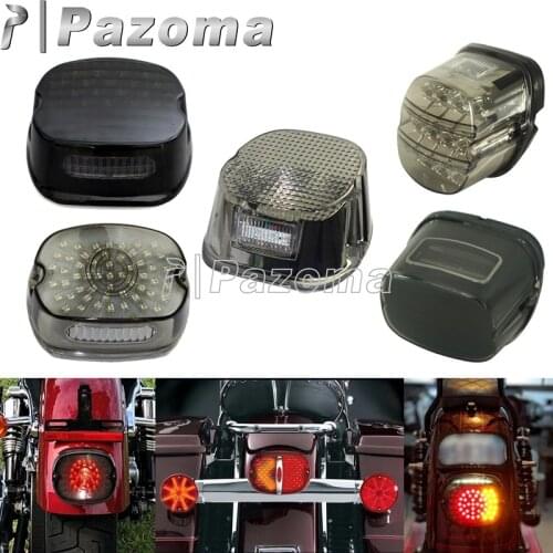 12V Universal Motorcycle Smoke Tail Light LED Switchback Lay Down Tail Brake Stop Light License Plate Taillights Lamp For Harley