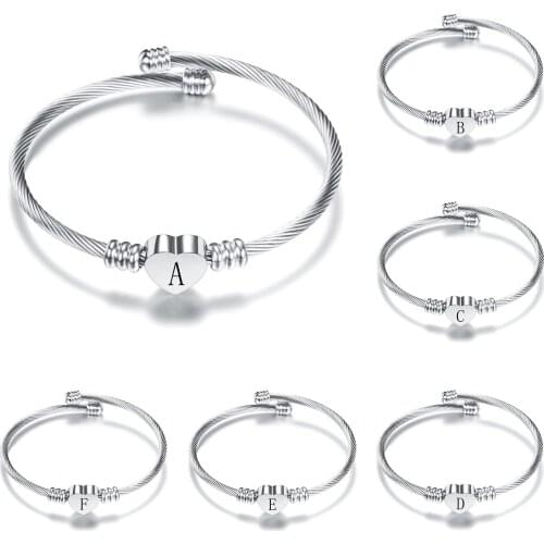 26 Letters Bracelet Titanium Steel Love Bracelet Open Ladies Bracelet Adjustable Size Bangle Women Jewelry Handwrist Accessories