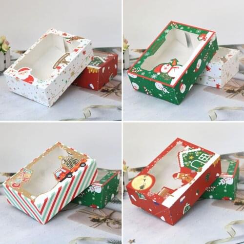 4pcs Christmas Cookie Box Santa Snowman Gingerbread Gift Box Paper Candy Cupcake Packaging Christmas Party Favor Kids