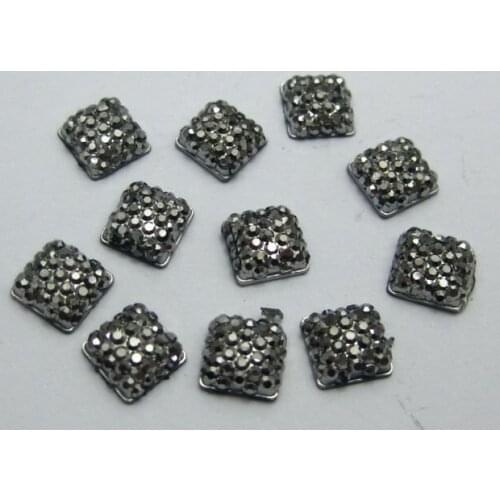 400pcs Black Silver Dotted Rhinestone Beads 6X6mm Acrylic Square Flatback Jewelry diy Accessories