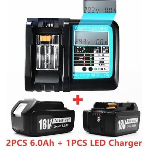 NEW WIth LED Charger Rechargeable Battery 18 V 6000mAh Lithium ion for Makita 18v Battery 6Ah BL1840 BL1850 BL1830 BL1860 LXT400