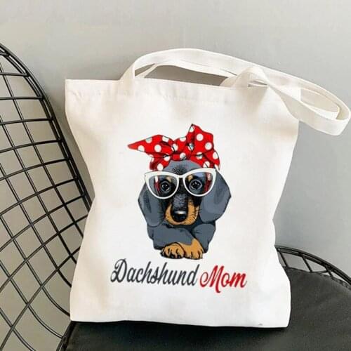 Shopper Bandana Dachshund Mom Printed Kawaii Bag Harajuku women Shopping Bag Canvas Shopper Bag girl handbag Shoulder Lady Bag