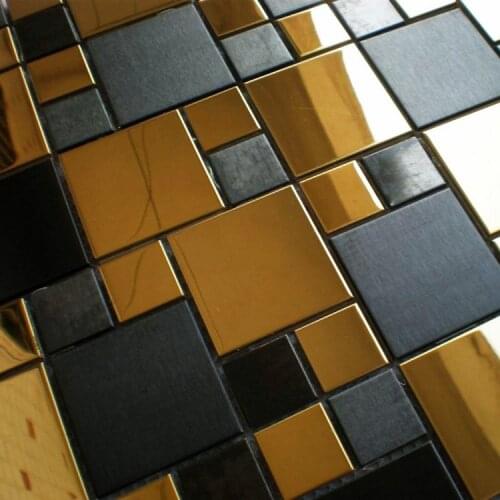 Free shipping black mixed golden color stainless steel metal mosaic tiles for kitchen backsplash tiles sunroom mosaic tiles