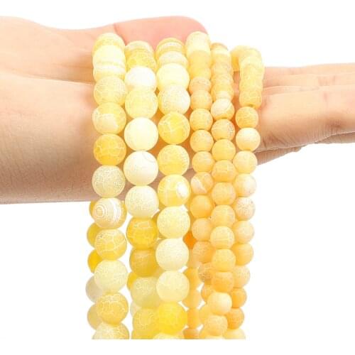 Frosted Yellow Weathered Natural Stone Bead Loose Round Spacer Bead for Jewelry Making DIY Bracelet Charm Necklace 4/6/8/10/12MM