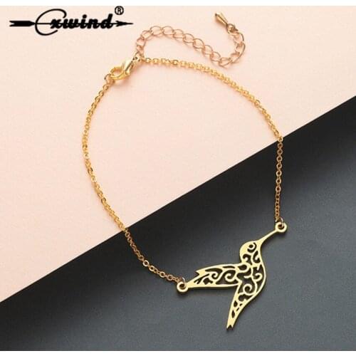 Cxwind Stainless Steel Carving Bird Bracelets & Bangles Women Hummingbird Bracelet Jewelry Chain femme Bijoux Drop Shipping