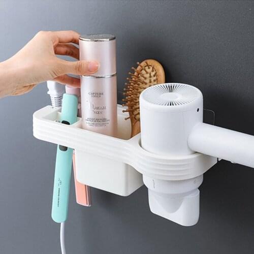 Household Multifunctional Hands-free Hair Dryer Plastic Box Holder Curling Rod Storage Box Wall-mounted Bathroom Set Storage Box