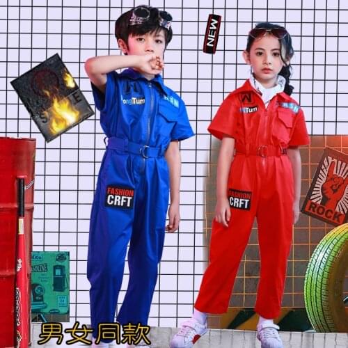 Kids Hip-hop Dance Costume for School Show Long Short Sleeve Jazz Dance Outfit Child Street Dance Outfit Boy Girl Jumpsuits 90