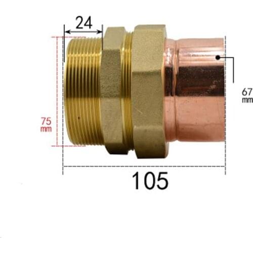 DN65 G 2-1/2" BSPPD Male x Copper Inner Dia 67mm Brass Copper End Feed Fitting Union Connector Coupler Adapter Water Gas Oil