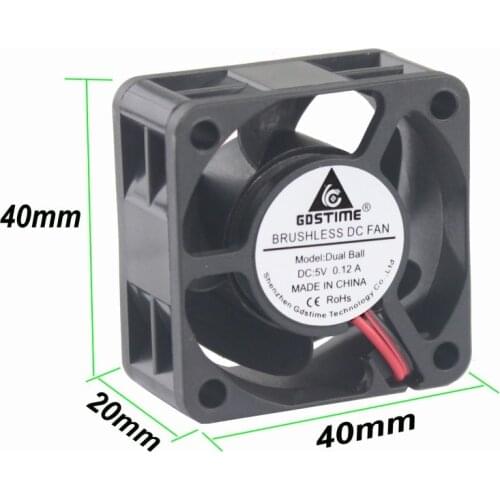 Gdstime 5 Pcs 4020 Dual Ball 5V DC Brushless Cooler 40mmx40mmx20mm Motor Heatsink Cooling Fan 40mm x 20mm 2Pin 4cm