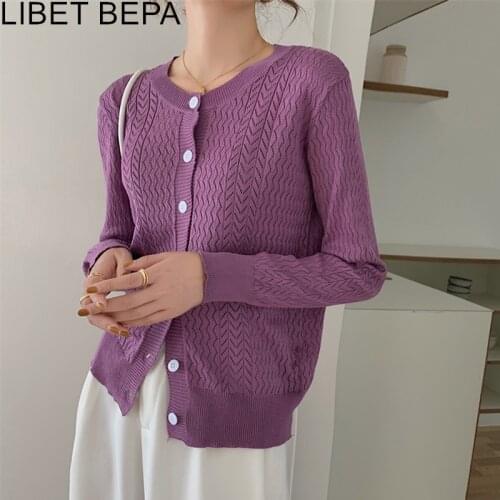 New 2021 Womens Spring Autumn Sweaters Cardigans Vintage Korean Style Fashionable Cutout Elegant Lady Wild Sweet Tops SWC6819