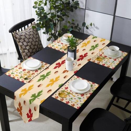 Maple Leaf Nut Autumn Elements Table Runner and Placemat Set Table Flag Table Runners for Modern Home Party Wedding Decoration
