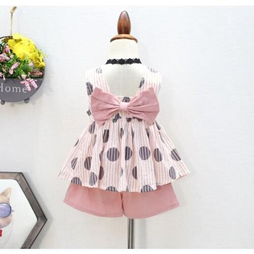 Girls Clothes Set Pink Color Dot Printed Bow Summer Clothing Sets Shirt and Shorts 2 Pcs Outfits for Baby Girl