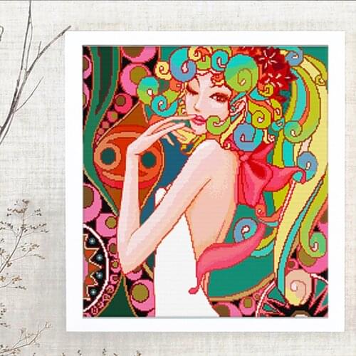 The beauty Cross Stitch 11CT Printed Fabric 14CT Canvas Counted Artistic abstract beauty Cross-stitch DIY Embroidery Thread Sets
