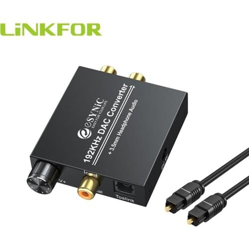 LiNKFOR 192kHz DAC Digital to Analog Converter Volume Control Coaxial SPDIF Toslink to Analog Stereo L/R RCA 3.5mm Audio Adapter