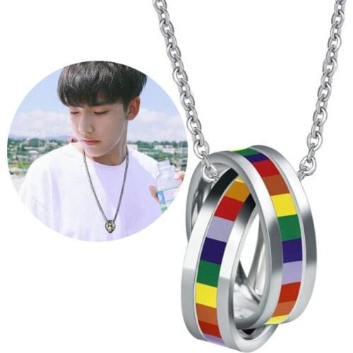1PC Fashion Rainbow Stainless Steel Pendant Necklace LGBT Lesbian Pride Peace Love Gift Rainbow Necklaces