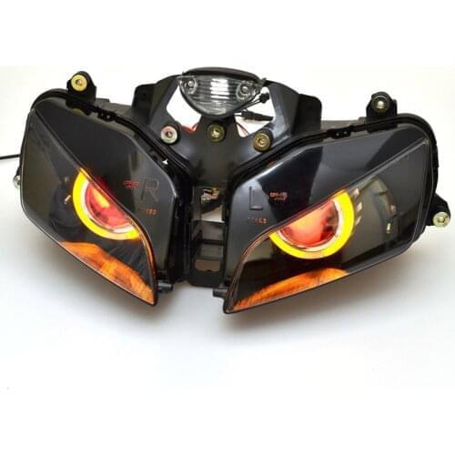 Motorcycle Headlight Assembly For Honda CBR600RR 03-06 HID Projector Conversion w/ Custom LED Angel & Demon Eyes DRL Headlamp