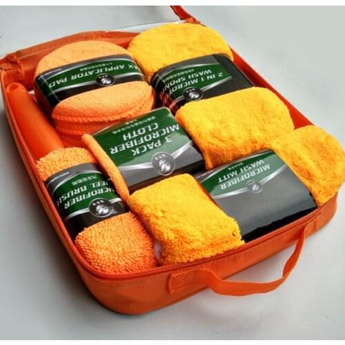 9PCS / Set Car Wash Cleaning Kit Microfiber Car Detailing Washing Tools Towels Blush Sponge Wash Glove Polish Applicator Pads