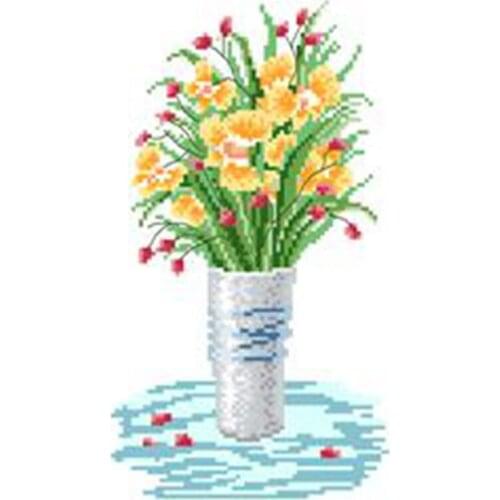 Lovely Simple Small Picture Small Potted Flowers Cross Stitch Cotton kit Precision print 11CT 14CT 18CT hand Embroidery Material