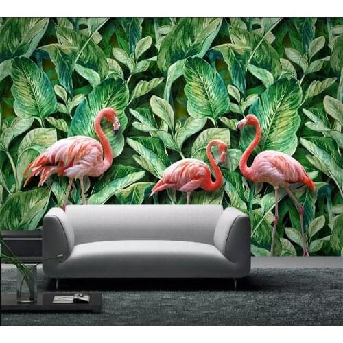 Beibehang Custom wallpaper 3d mural hand-painted tropical rainforest flamingo living room bedroom papel de parede 3d wallpaper
