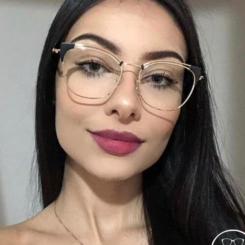 New TR90 Vintage Metal Cat Eye Glasses Frame Women Fashion Brand Optical Anti-blue Eyeglasses Female Spectacles Oculos Feminino
