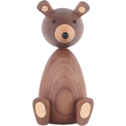 Solid Wood Animal Ornaments Little Brown Bear Sculpture Entrance Bedroom Living Room Decoration Ornaments