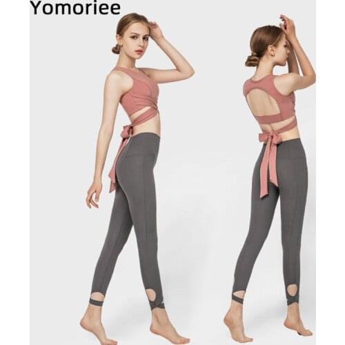 Solid Color High Elastic Yoga Set For Women Gym Sport Workout Running Training Fitness Adjustable Two-piece Set Sexy Sportswear