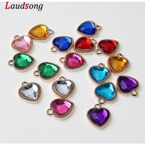 50Pcs Rose Gold Color Plastic Drill Heart Charm Pendants For Jewelry Making Bracelet necklace Charm Findings