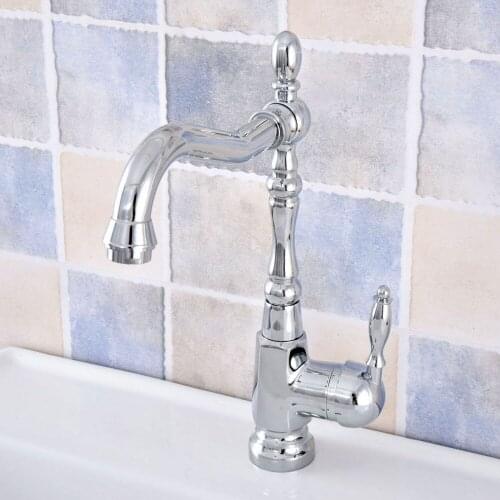 Polished Chrome Brass Bathroom Kitchen Basin Sink Faucet Mixer Tap Swivel Spout Single Handle One Hole Deck Mounted msf645