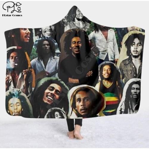 Reggae Bob Marley Character Hooded Blanket Adult colorful child Sherpa Fleece Wearable Blanket Microfiber Bedding style-4