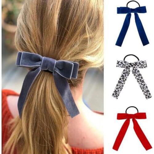 Korean Girl Hair Rope Velvet Scrunchie Leopard Elastic Hair Bands For Women Elegant Bow Ties Ponytail Holder Hair Accessories