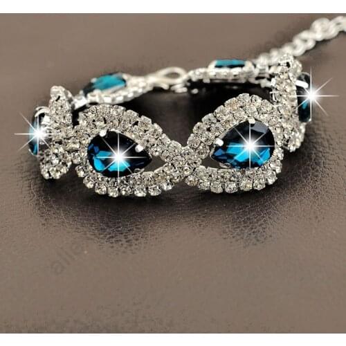 Luxury 9 Colors Wedding Woman Jewelry 925 Sterling Silver Shiny Water Drop SWA Element Austrian Crystal Fashion Bracelets